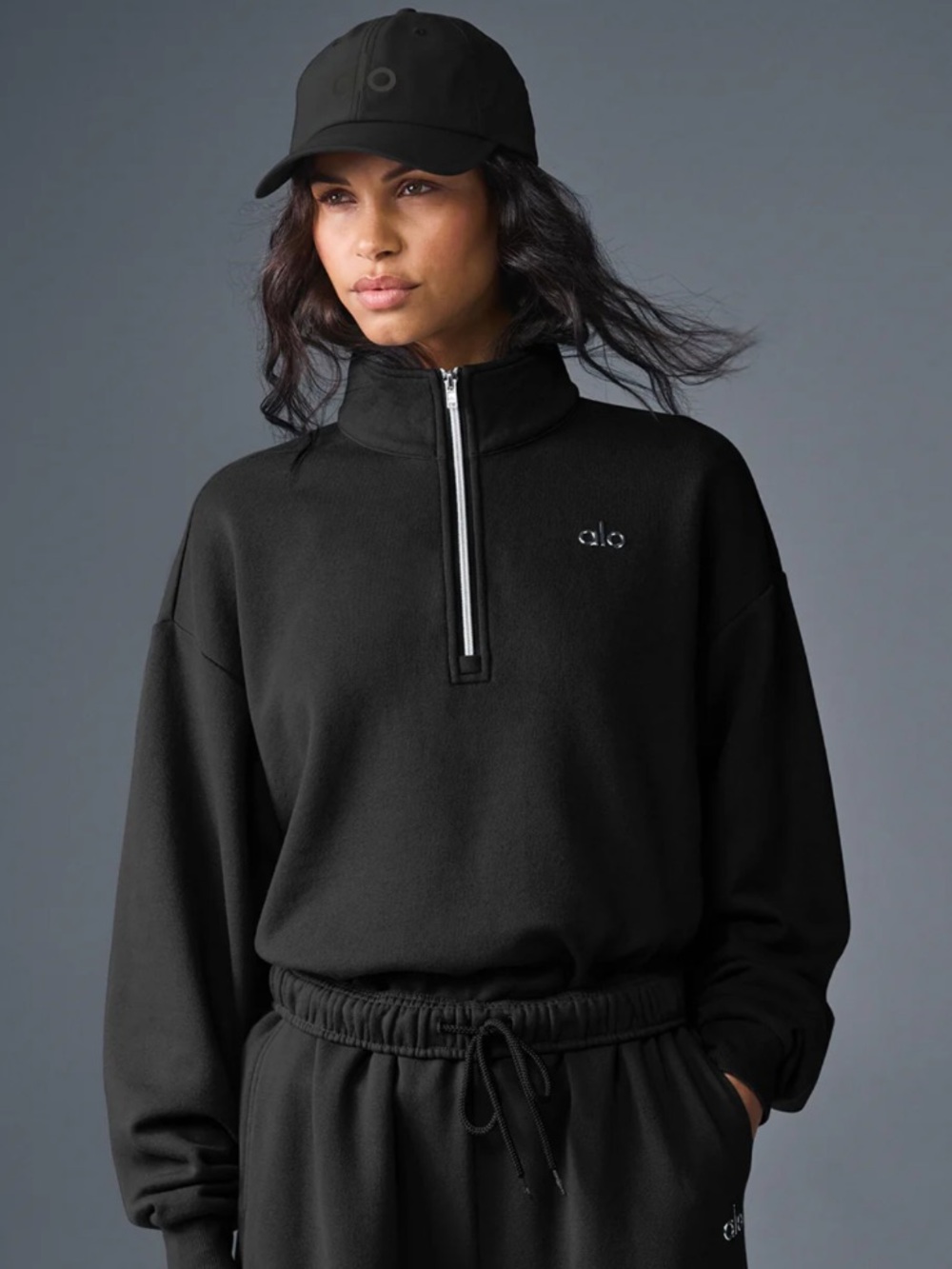 ALO Accolade Yoga Black Half-Zip Pullover Sweatshirt Med